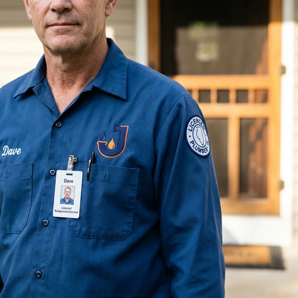 Licensed plumber showing ID badge in North Collins, NY