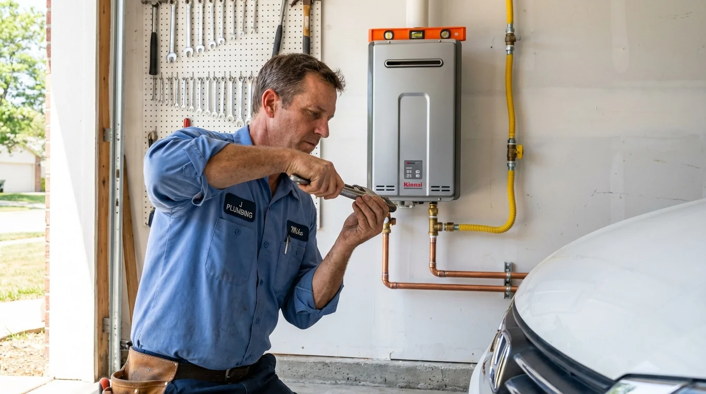 Tankless water heater installation by a Johns Plumbing LLC plumber in North Collins